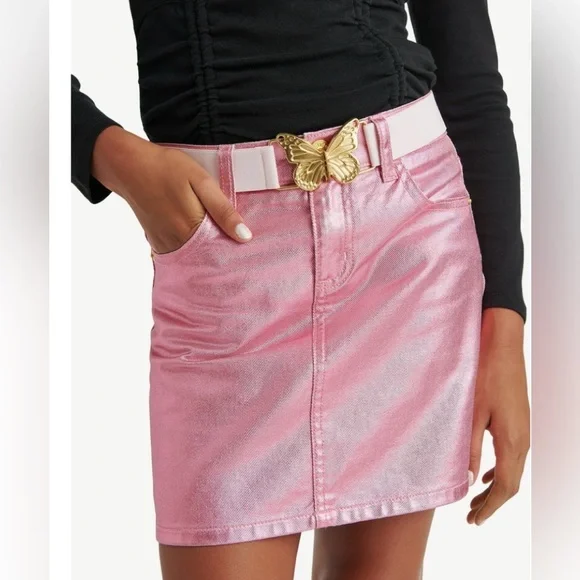 🎀Wicked x Justice Girl's Pink Shimmering Denim Skirt Skort 12yrs-14 yrs 16yrs✨ - Picture 1 of 8